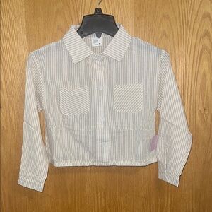 Heart & Arrow Kids Neutral Striped Cream Shirt NEW Size 10/12 elastic hem Cotton